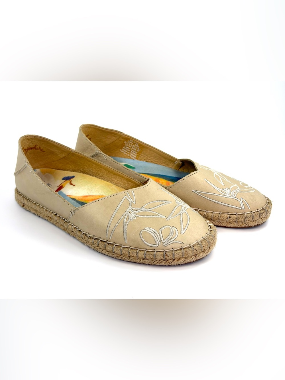 OluKai Kaula Pa’a Ili Leather Espadrille Flats Embroidered Womens 9